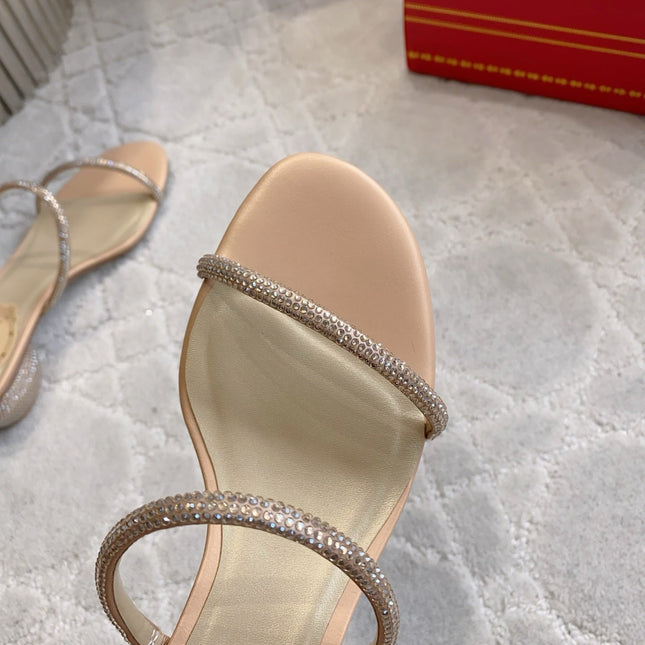 RENE CAOVILLA 26S HIGH-HEELED SANDALS 45 MM IN BEIGE LAMBSKIN