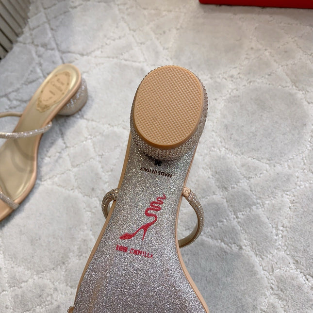RENE CAOVILLA 26S HIGH-HEELED SANDALS 45 MM IN BEIGE LAMBSKIN