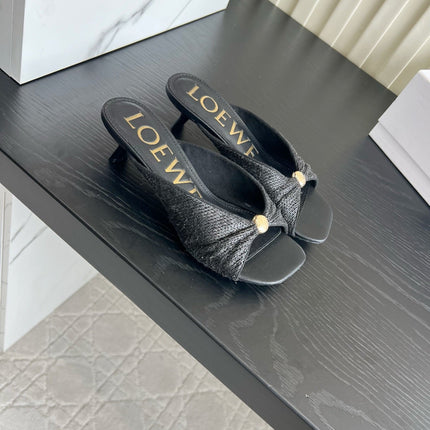 LOEWE 26S HIGH-HEEL SANDALS 45 MM IN BLACK RAFFIA AND LAMBSKIN