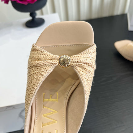 LOEWE 26S HIGH-HEEL SANDALS 45 MM IN BEIGE RAFFIA AND LAMBSKIN