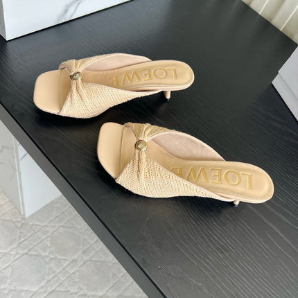 LOEWE 26S HIGH-HEEL SANDALS 45 MM IN BEIGE RAFFIA AND LAMBSKIN