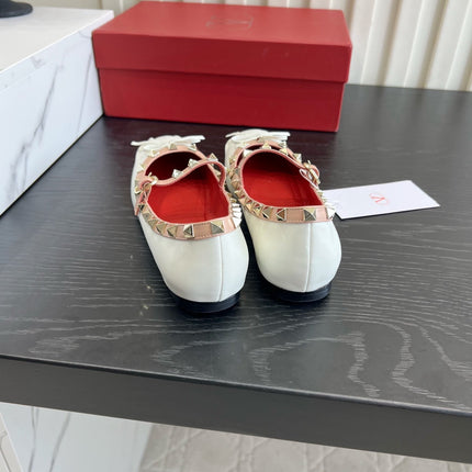 VALENTINO 26S STUD-EMBELLISHED MARY JANE IN WHITE CALFSKIN