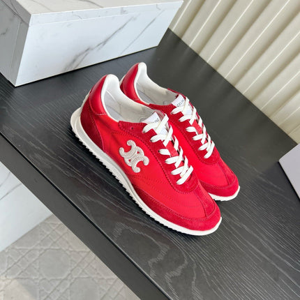 CELINE 26S LOW TOP SNEAKERS IN RED SUEDE AND FABRIC