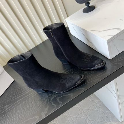 CELINE 26S ANKLE COWBOY BOOTS IN BLACK SUEDE POINTED TOE