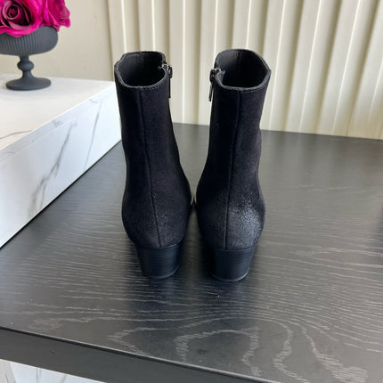 CELINE 26S ANKLE COWBOY BOOTS IN BLACK SUEDE POINTED TOE