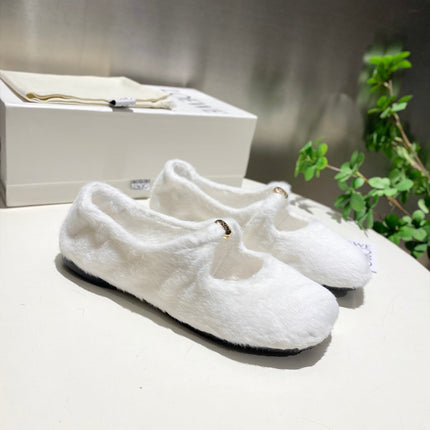 LOEWE 26S BALLET FLATS IN WHITE SHEARLING