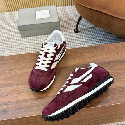 TOM FORD SNEAKERS  IN DARK BURGUNDY RED MESH AND SUEDE 434241