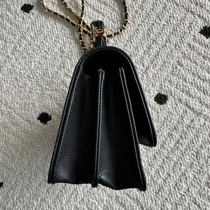 CHANEL 25S CLASSIC WALLET ON CHAIN 19 IN BLACK LAMBSKIN WITH GOLD HARDWARE