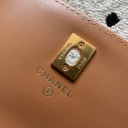 CHANEL 25S CLASSIC WALLET ON CHAIN 19 IN BROWN LAMBSKIN WITH GOLD HARDWARE