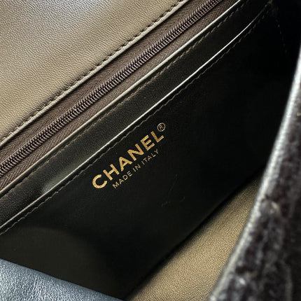 CHANEL 25S MINI FLAP BAG 23 IN BLACK VELVET WITH GOLD HARDWARE