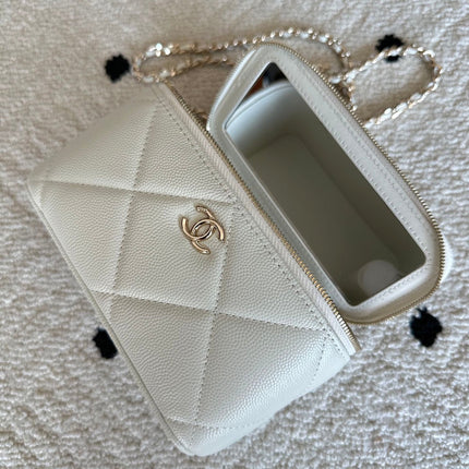 CHANEL 25S VANITY BAG 17 IN WHITE CAVIAR LEATHER WITH GOLD HARDWARE