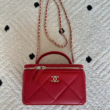 CHANEL 25S VANITY BAG 17 IN RED CAVIAR LEATHER WITH GOLD HARDWARE