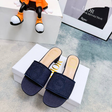 DIOR 26S HIGH-HEEL SANDALS 45 MM IN NAVY BLUE DENIM