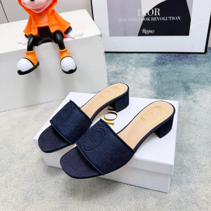 DIOR 26S HIGH-HEEL SANDALS 45 MM IN NAVY BLUE DENIM