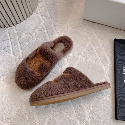 CELINE 26S MULES WITH LOGO IN DARK BROWN WOOL