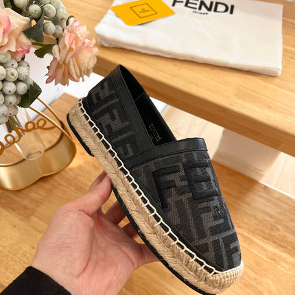 FENDI 26S ESPADRILLE LOAFERS IN BLACK CANVAS STYLE 3