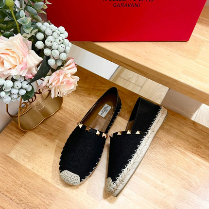 VALENTINO 26S SLIP ON SHOES IN BLACK DENIM WITH ROCKSTUDS