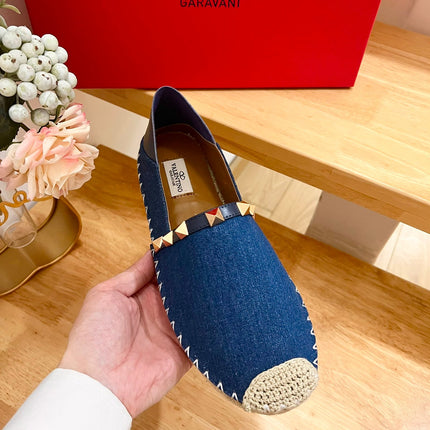 VALENTINO 26S SLIP ON SHOES IN BLUE DENIM WITH ROCKSTUDS