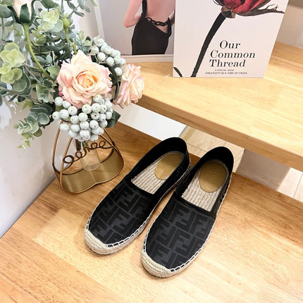 FENDI 26S ESPADRILLE LOAFERS IN BLACK CANVAS STYLE 5