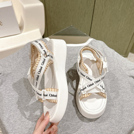 CHLOÉ 26S SANDALS IN WHITE LAMBSKIN AND CANVAS