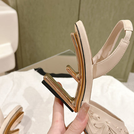 FENDI FIRST HIGH-HEELED SLINGBACK 85 MM IN BEIGE LAMBSKIN GOLD HARDWARE