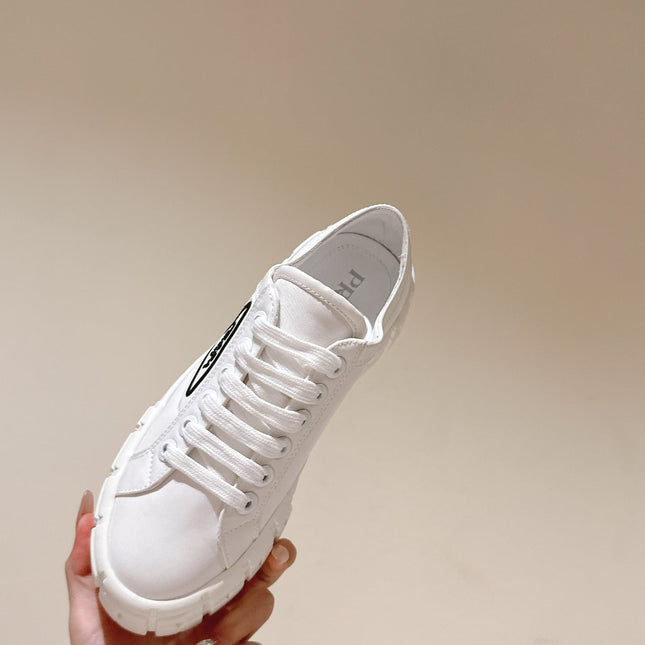 PRA DOUBLE WHEEL RE-NYLON GABARDINE SNEAKERS WHITE CALFSKIN