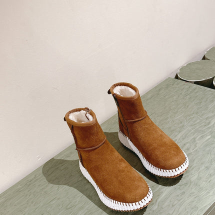 CHLOÉ 26S SHEARLING ANKLE BOOTS IN BROWN SUEDE