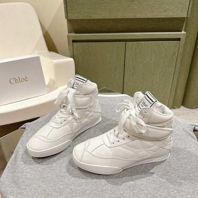 CHLOÉ 26S HIGH-TOP SNEAKERS IN WHITE CALFSKIN
