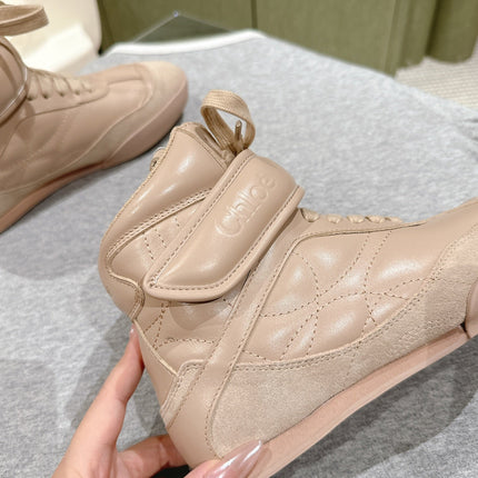 CHLOÉ 26S HIGH-TOP SNEAKERS IN BEIGE CALFSKIN