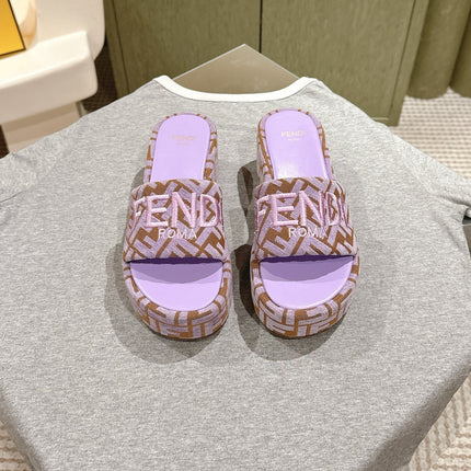 FENDI 26S PLATFORM SANDALS IN BROWN AND PURPLE FABRIC STYLE 5