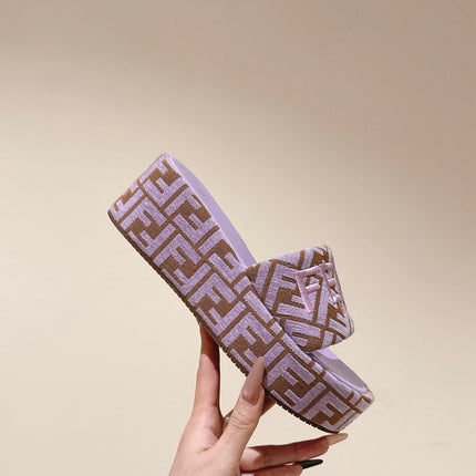 FENDI 26S PLATFORM SANDALS IN BROWN AND PURPLE FABRIC STYLE 5