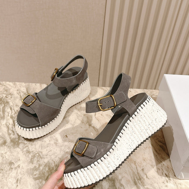 CHLOÉ 26S HIGH-HEELED SANDALS IN GREY LAMBSKIN AND SUEDE