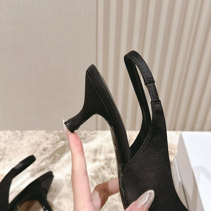 BALENCIAGA 25S HIGH SLINGBACK IN BLACK SATIN WITH SMALL BOW