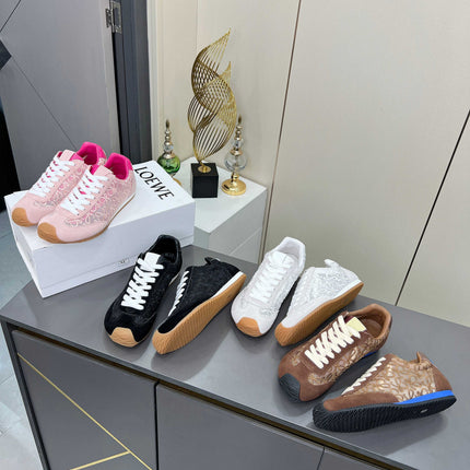 LOEWE 26S RUNNER 2.0 SNEAKERS IN WHITE SUEDE AND ANAGRAM JACQUARD