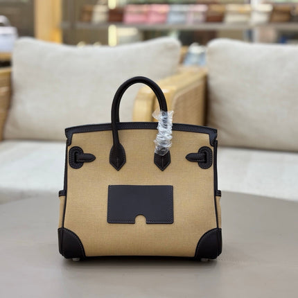 HM 25S BIRKIN CARGO 25 CM IN BEIGE CANVAS AND BLACK SWIFT WITH SILVER HARDWARE