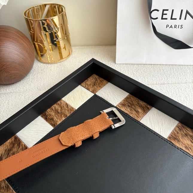 CELINE 26S BELT 25 MM IN CAMEL SUEDE 657473