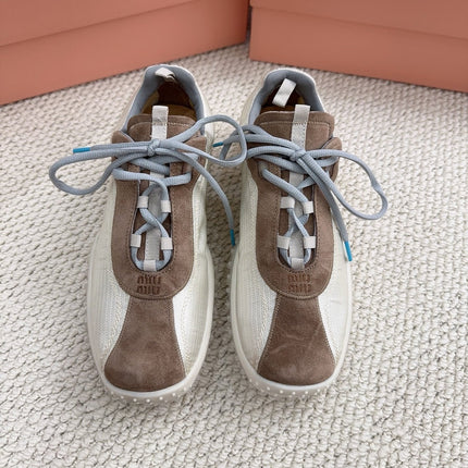 MIUMIU 26S SNEAKER IN BROWN SUEDE AND WHITE FABRIC STYLE 4
