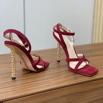GIANVITO ROSSI 26S CRYSTAL HEELS 105 MM IN DARK RED SUEDE