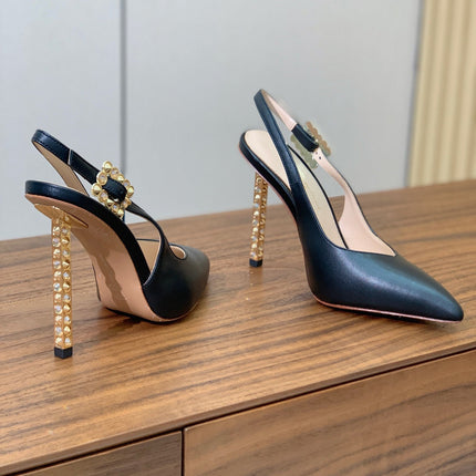 GIANVITO ROSSI 26S SLINGBACK HEELS 105 MM IN BLACK LAMBSKIN