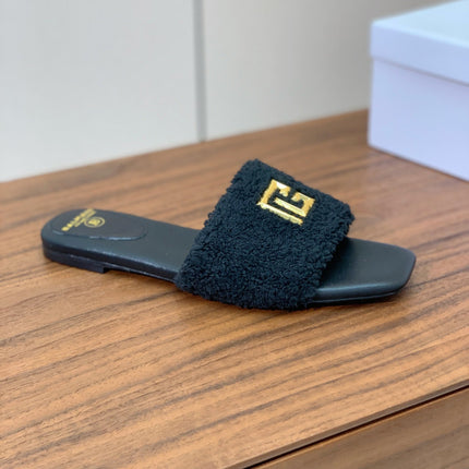 BALMAIN 26S SANDALS IN BLACK WOOL AND CALFSKIN