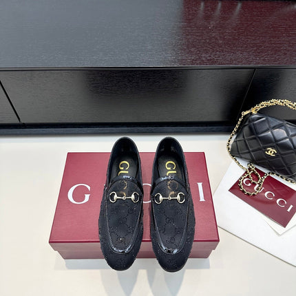 GUCCI HORSEBIT LOAFERS IN BLACK CRYSTAL MESH GOLD HARDWARE
