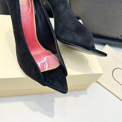 VALENTINO 26S PEEP-TOE HIGH HEELS 100 MM IN BLACK SUEDE