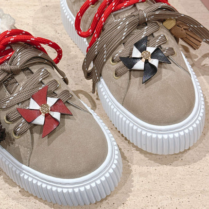 MIUMIU 25S SNEAKERS 50MM IN DARK BEIGE SUEDE WITH SHEARLING