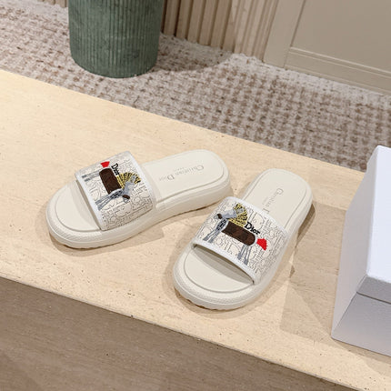 DIOR 26S SLIDE SANDALS IN WHITE LACE MONOGRAM EMBROIDERED CANVAS