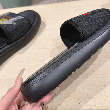 DIOR 26S SLIDE SANDALS IN BLACK MONOGRAM EMBROIDERED CANVAS