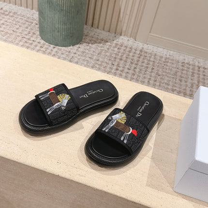 DIOR 26S SLIDE SANDALS IN BLACK MONOGRAM EMBROIDERED CANVAS