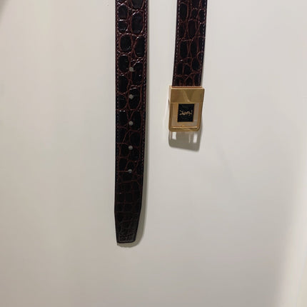 YSL 25S BELT 30 MM IN DARK BROWN EMBOSSED CALFSKIN 520632