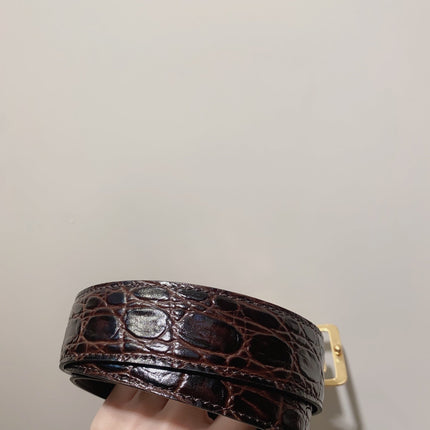 YSL 25S BELT 30 MM IN DARK BROWN EMBOSSED CALFSKIN 520632