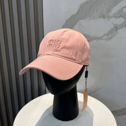 MIUMIU BASEBALL CAP IN PEACHY PINK FABRIC BRAND EMBROIDERY