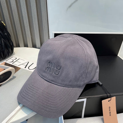 MIUMIU BASEBALL CAP IN GREY ORANGE FABRIC BRAND EMBROIDERY